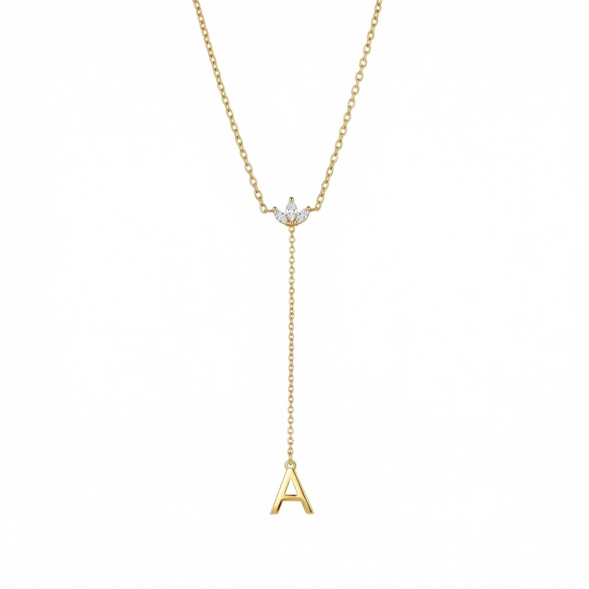Gold Initial Lariat Necklace in Gold-Plated Steel. Tarnish-resistant, perfect for daily wear.