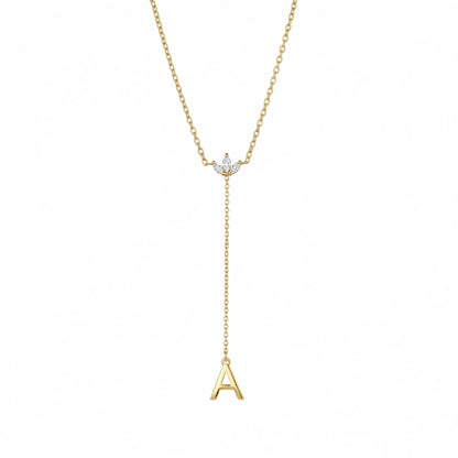 Gold Initial Lariat Necklace in Gold-Plated Steel. Tarnish-resistant, perfect for daily wear.