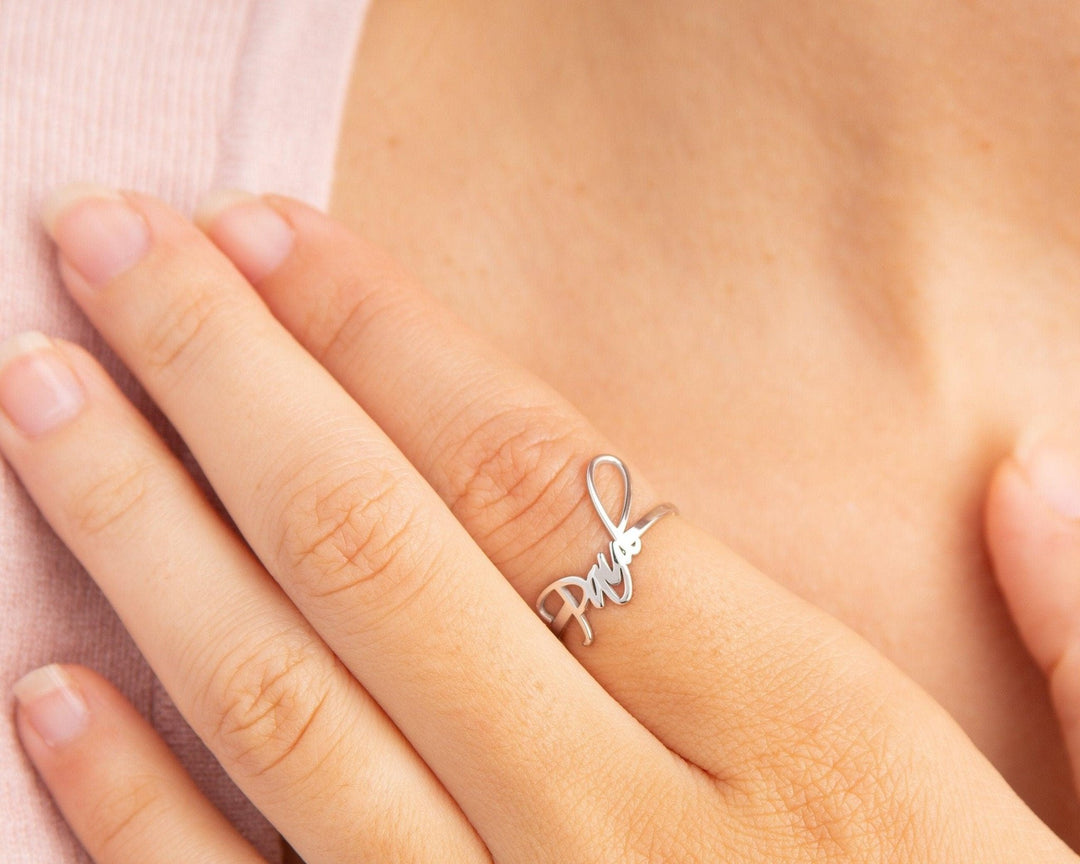 The Gold Name Ring styled in 18K Gold Vermeil — elegant everyday jewelry. Tarnish-resistant.