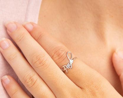 The Gold Name Ring styled in 18K Gold Vermeil — elegant everyday jewelry. Tarnish-resistant.