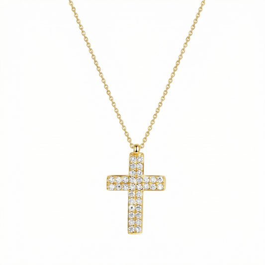 Gold Pavé Cross Necklace in 18K Gold Vermeil with CZ Diamond. Tarnish-resistant, perfect for daily wear.