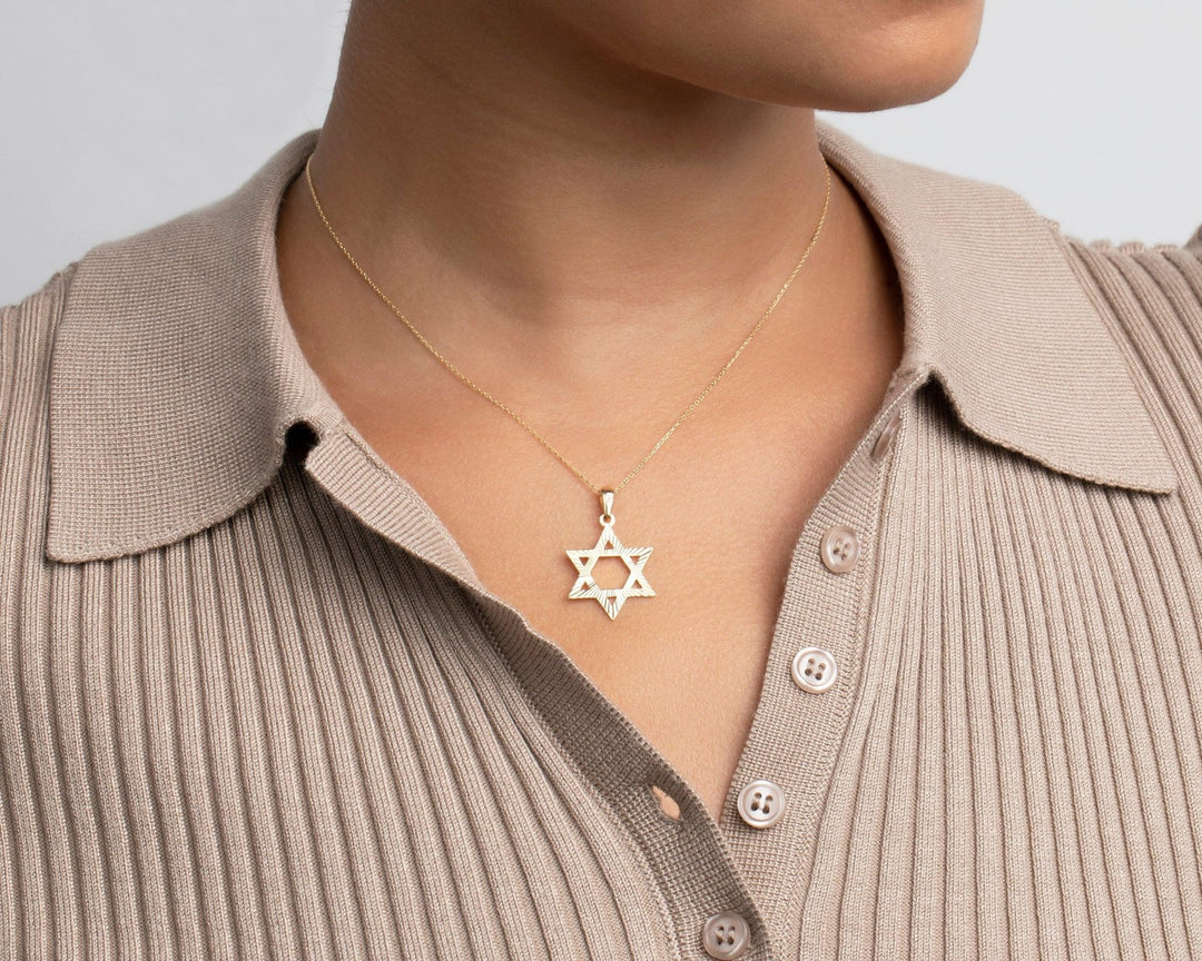The Gold Star of David Necklace as a bat mitzvah gift in 18K Gold Vermeil. Safe for sensitive skin, made for keeping.