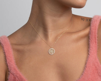 Gold Tree of Life Necklace as a thoughtful birthday gift in 18K Gold Vermeil. Hypoallergenic, no green marks.