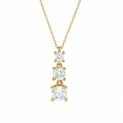 Gold Triple Stone Necklace in 18K Gold Vermeil with CZ Diamond. Tarnish-resistant, perfect for daily wear.