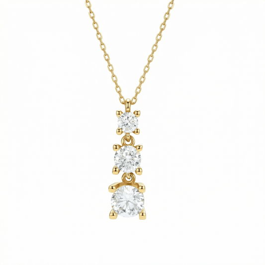Gold Triple Stone Necklace in 18K Gold Vermeil with CZ Diamond. Tarnish-resistant, perfect for daily wear.