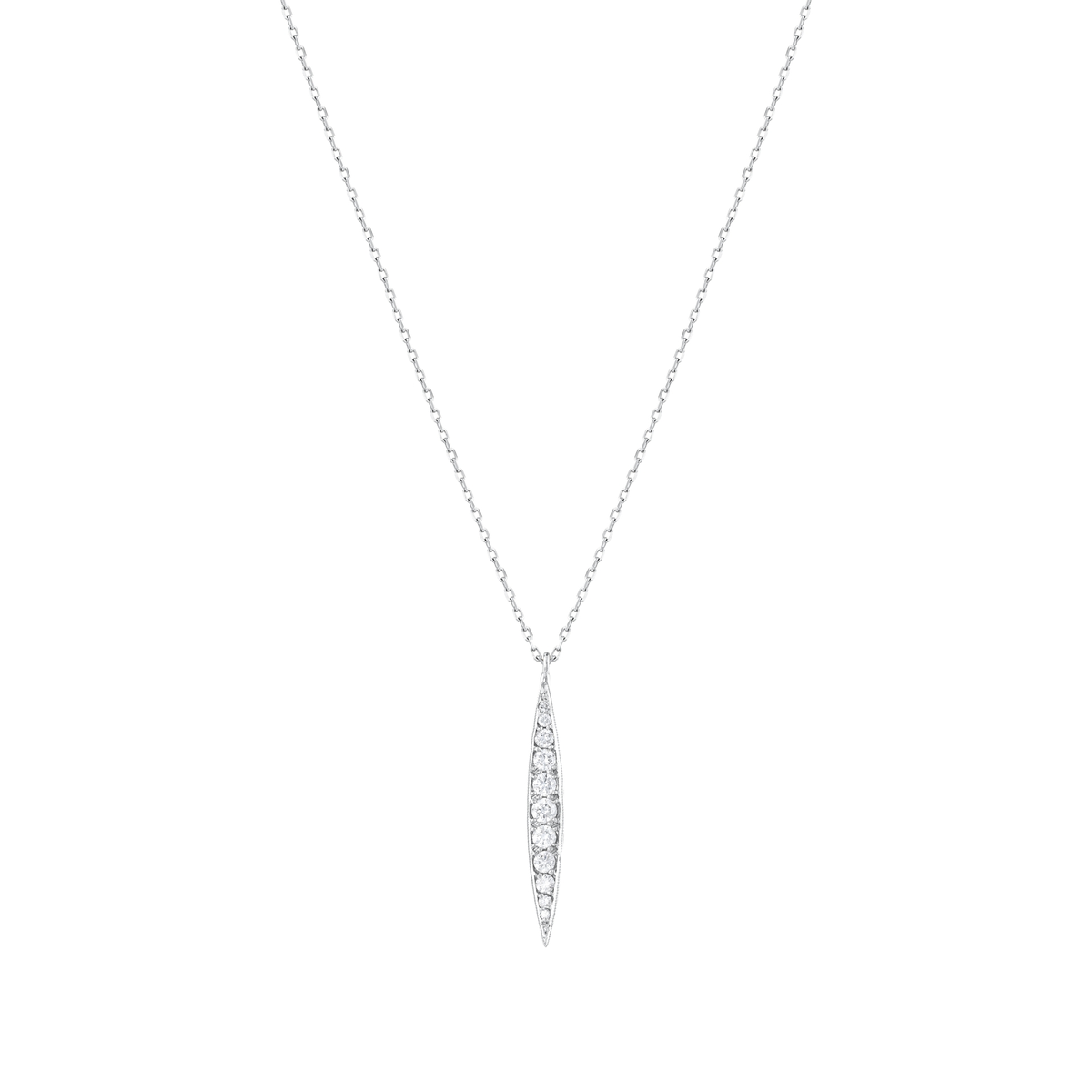 Graduated natural diamond bar pendant necklace in 14K white gold on a fine chain, front view