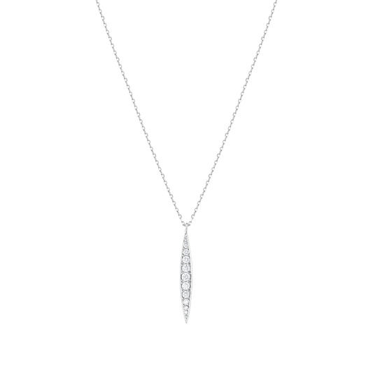 Graduated natural diamond bar pendant necklace in 14K white gold on a fine chain, front view
