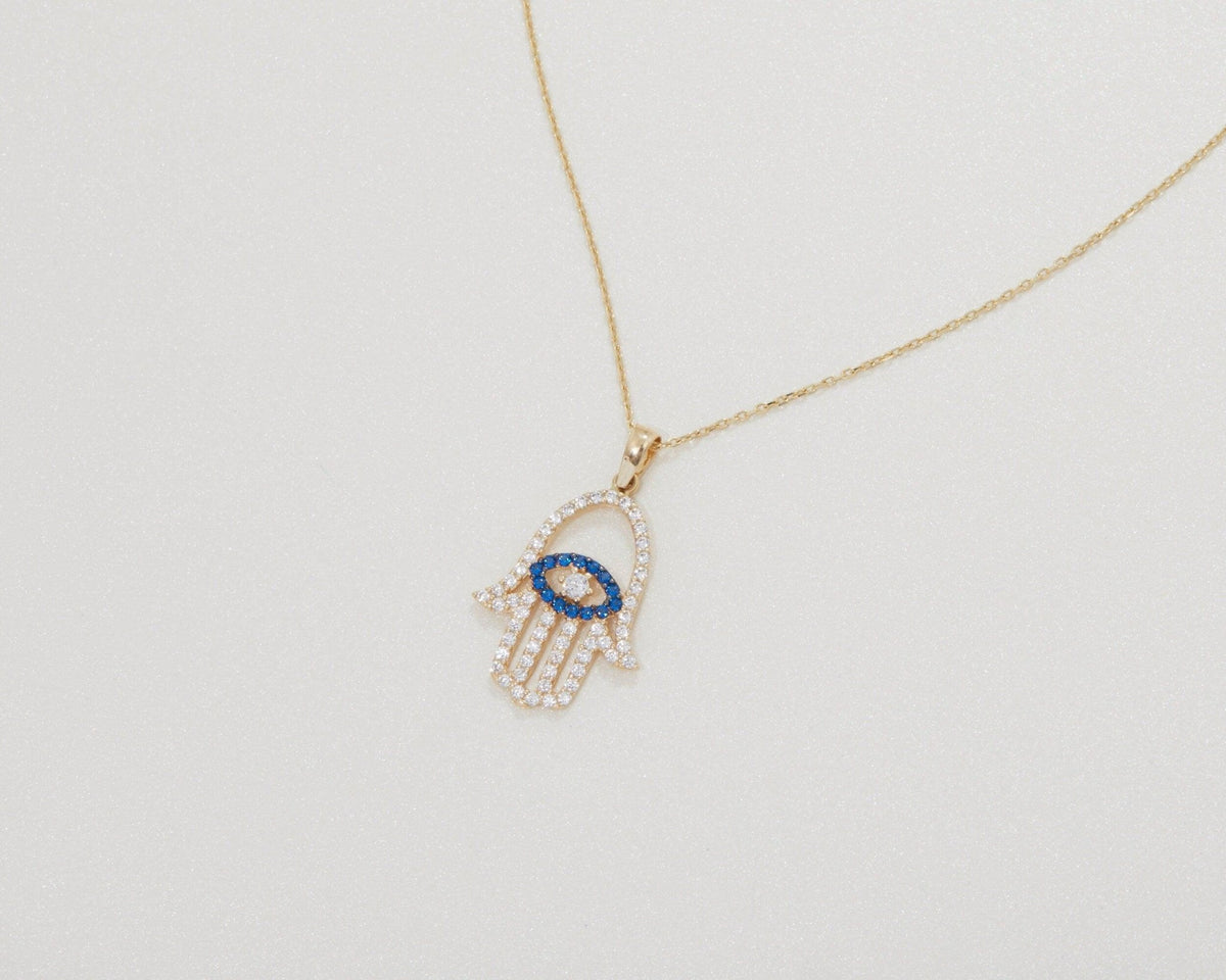 The Hamsa Necklace as a wedding gift in 18K Gold Vermeil. Safe for sensitive skin, made for keeping.