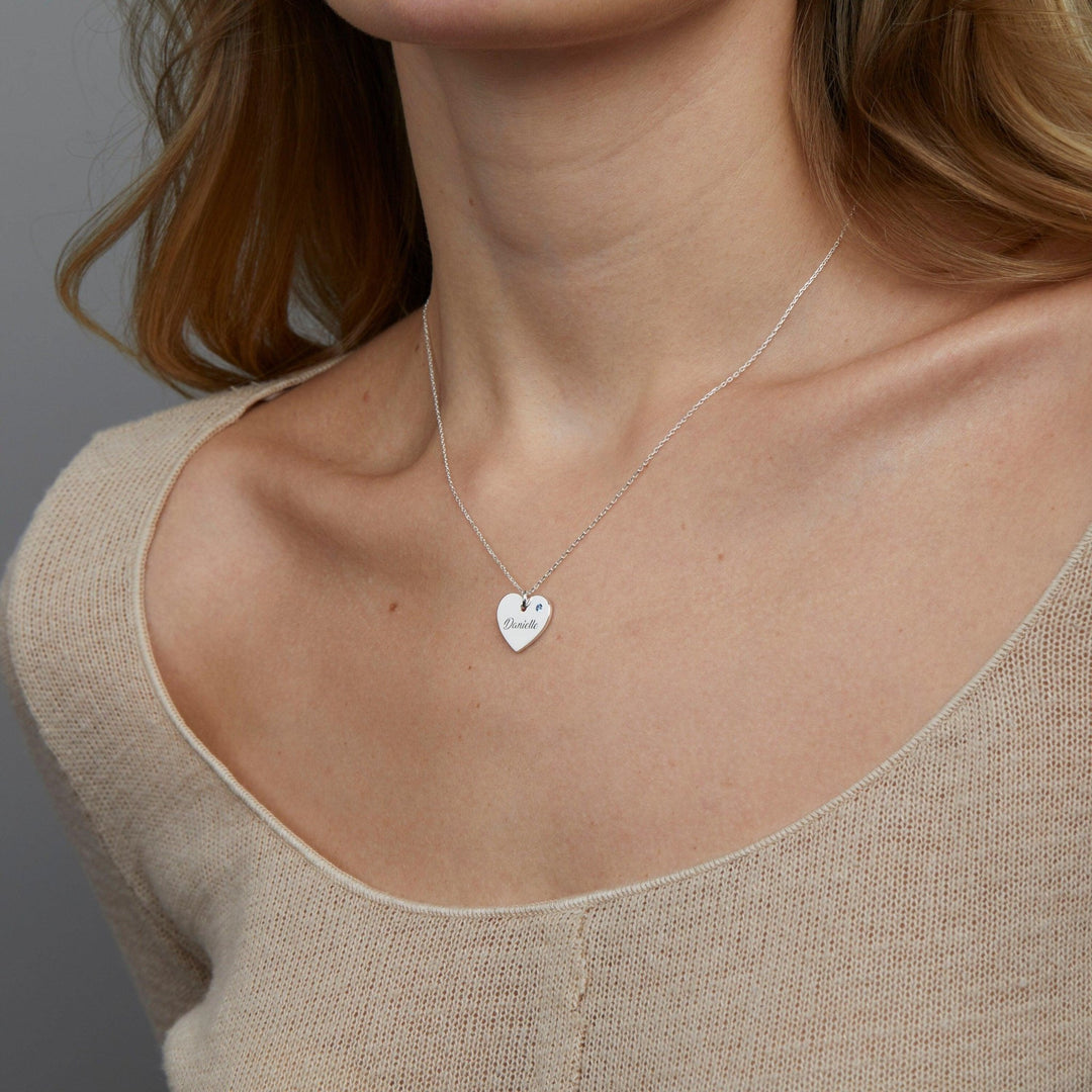 Heart and Birthstone Name Necklace in Glamour Jewelry House gift box — 18K Gold Vermeil anniversary gift. Tarnish-resistant.