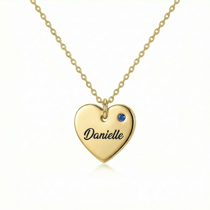 Heart and Birthstone Name Necklace in 18K Gold Vermeil with Birthstone. Tarnish-resistant, perfect for daily wear.
