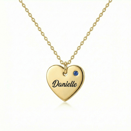 Heart and Birthstone Name Necklace in 18K Gold Vermeil with Birthstone. Tarnish-resistant, perfect for daily wear.