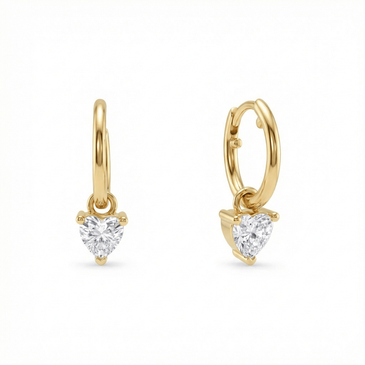 Heart Diamond Earring in 18K Gold Vermeil with CZ Diamond. No green marks, perfect for daily wear.