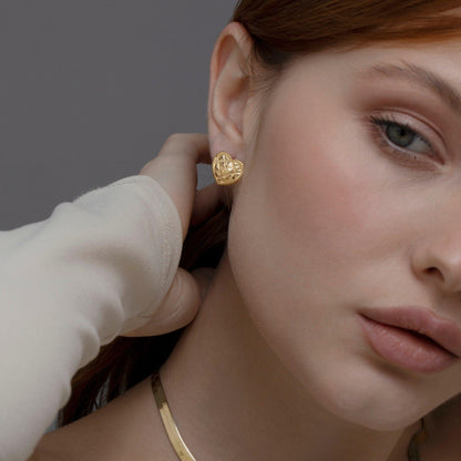 Heart Earring in Glamour Jewelry House gift box — 18K Gold Vermeil mother's day gift. No green marks.