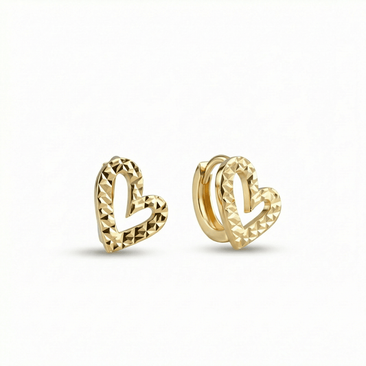 Heart Hoop Earrings in 18K Gold Vermeil. No green marks, perfect for daily wear.