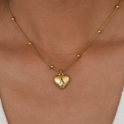 Heart Initial Engraved Necklace as a thoughtful birthday gift in Gold-Plated Steel. Hypoallergenic, no green marks.