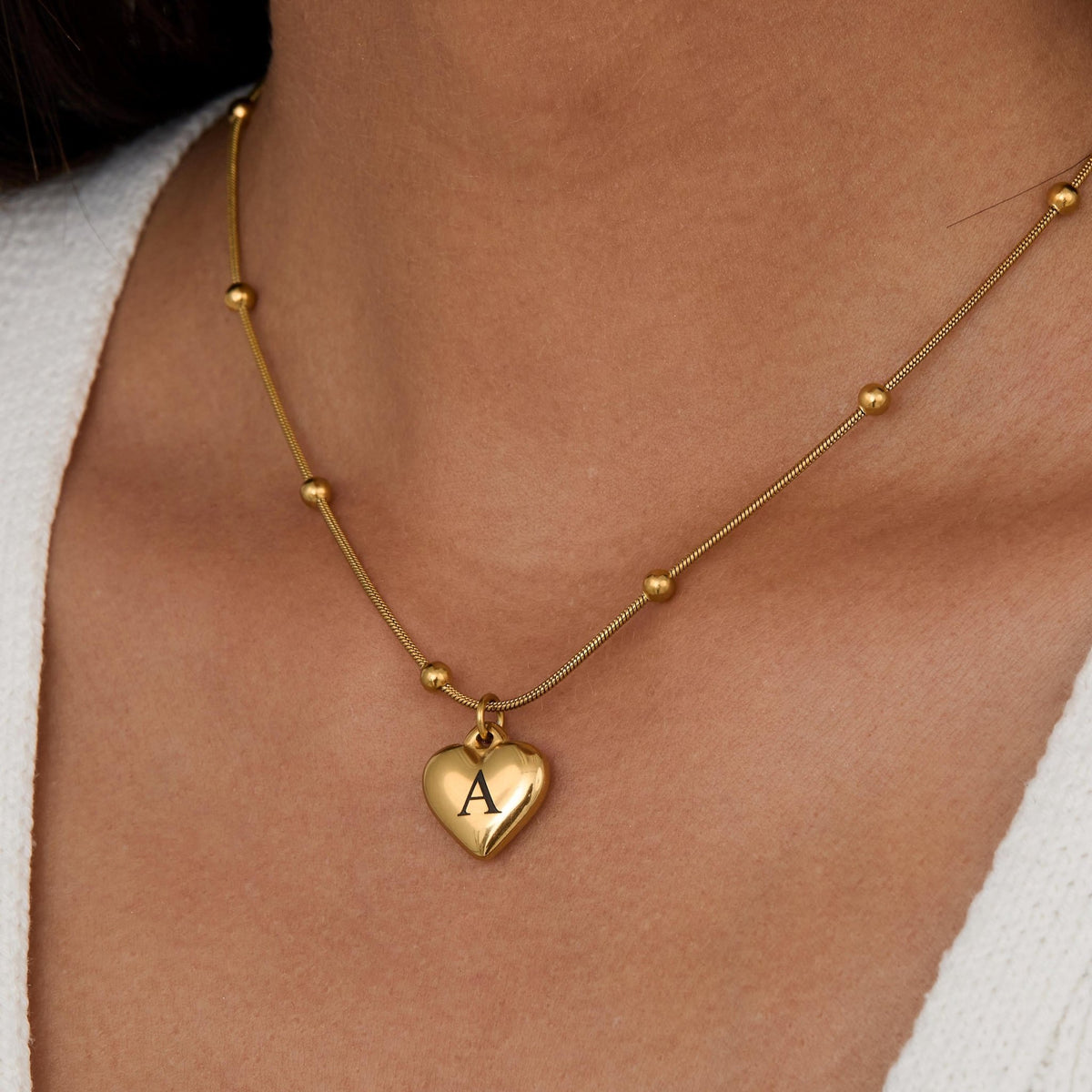 Heart Initial Engraved Necklace in Glamour Jewelry House gift box — Gold-Plated Steel mother's day gift. Tarnish-resistant.
