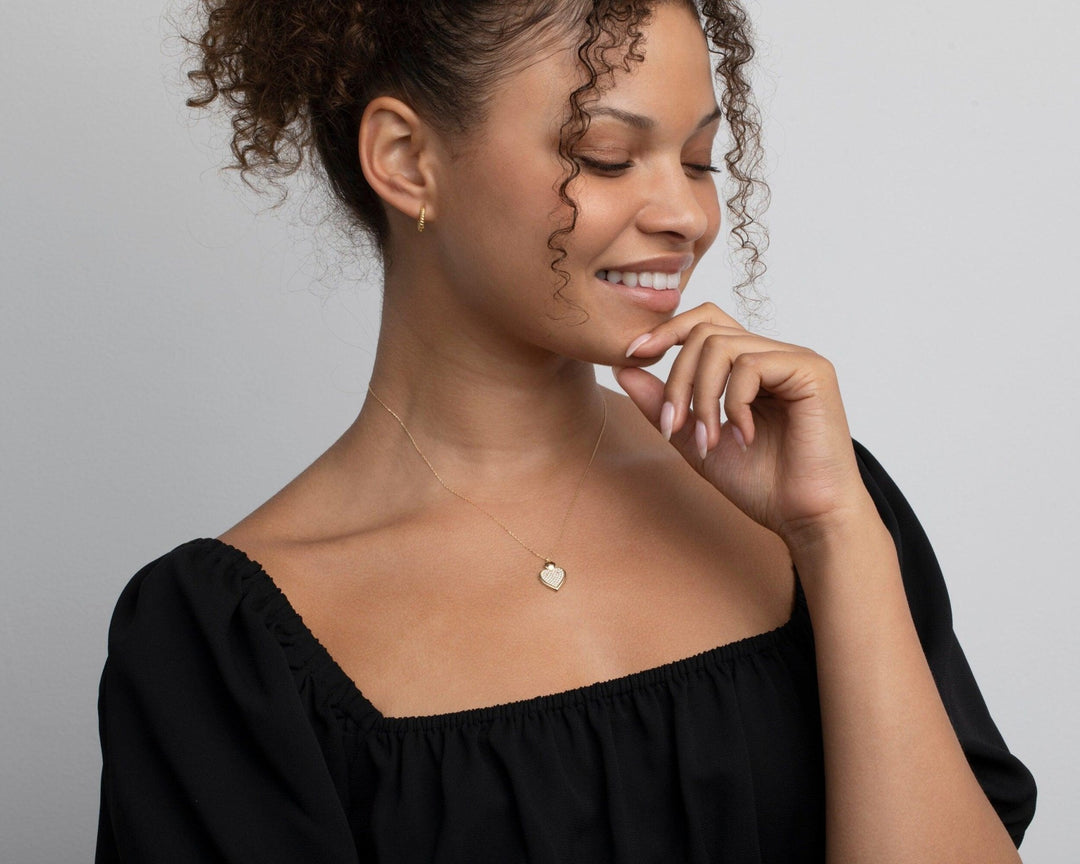 Heart Necklace with CZ Diamond as a thoughtful birthday gift in 18K Gold Vermeil with CZ Diamond. Hypoallergenic, no green.