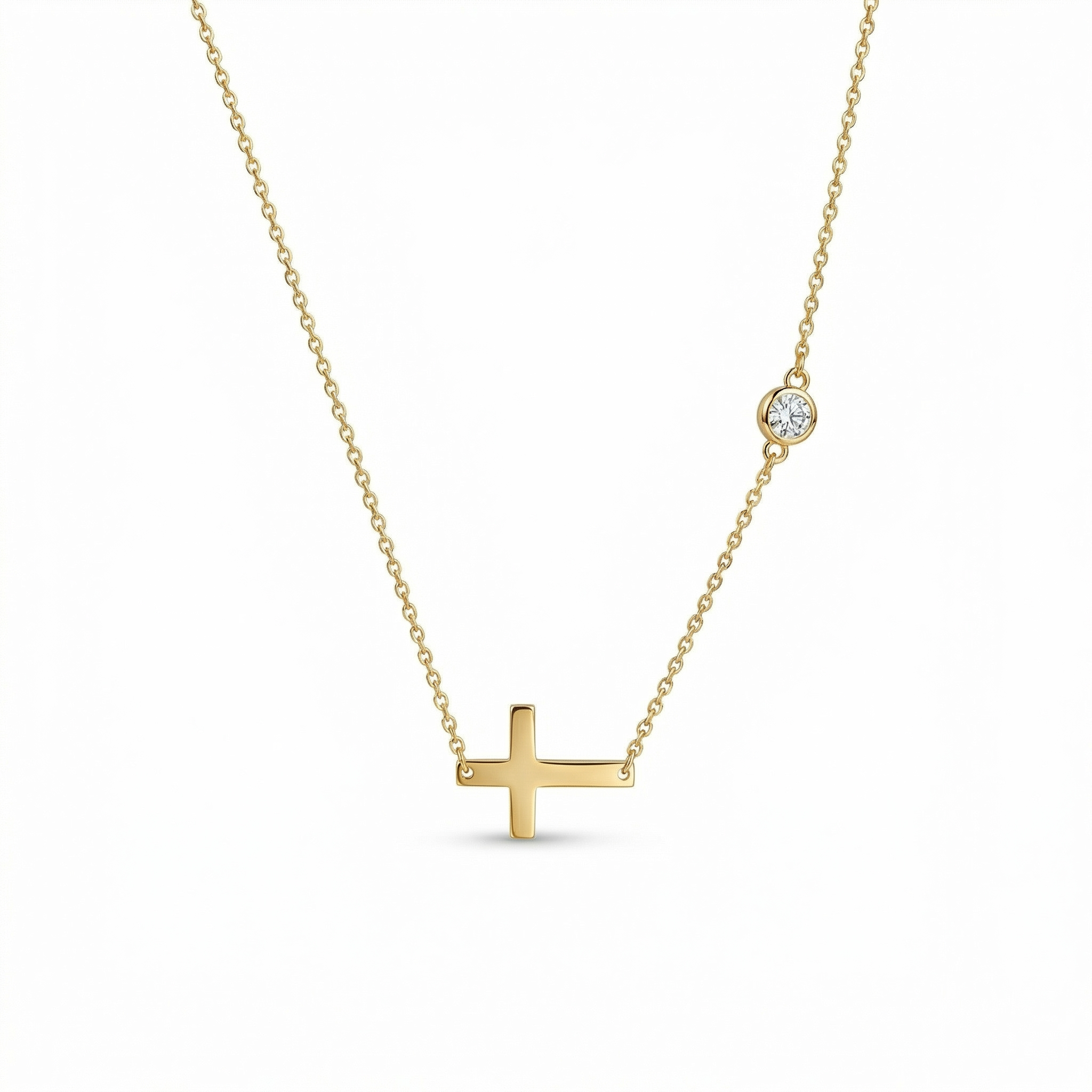 Gold Cross Necklace with Cz Diamond - 18K Gold Vermeil