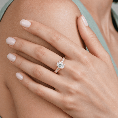 Oval Solitaire Pavé Ring in 14K Solid Gold
