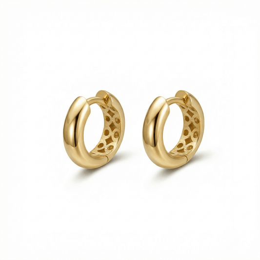 Huggie Hoops Hinged Earrings in 18K Gold Vermeil. No green marks, perfect for daily wear.