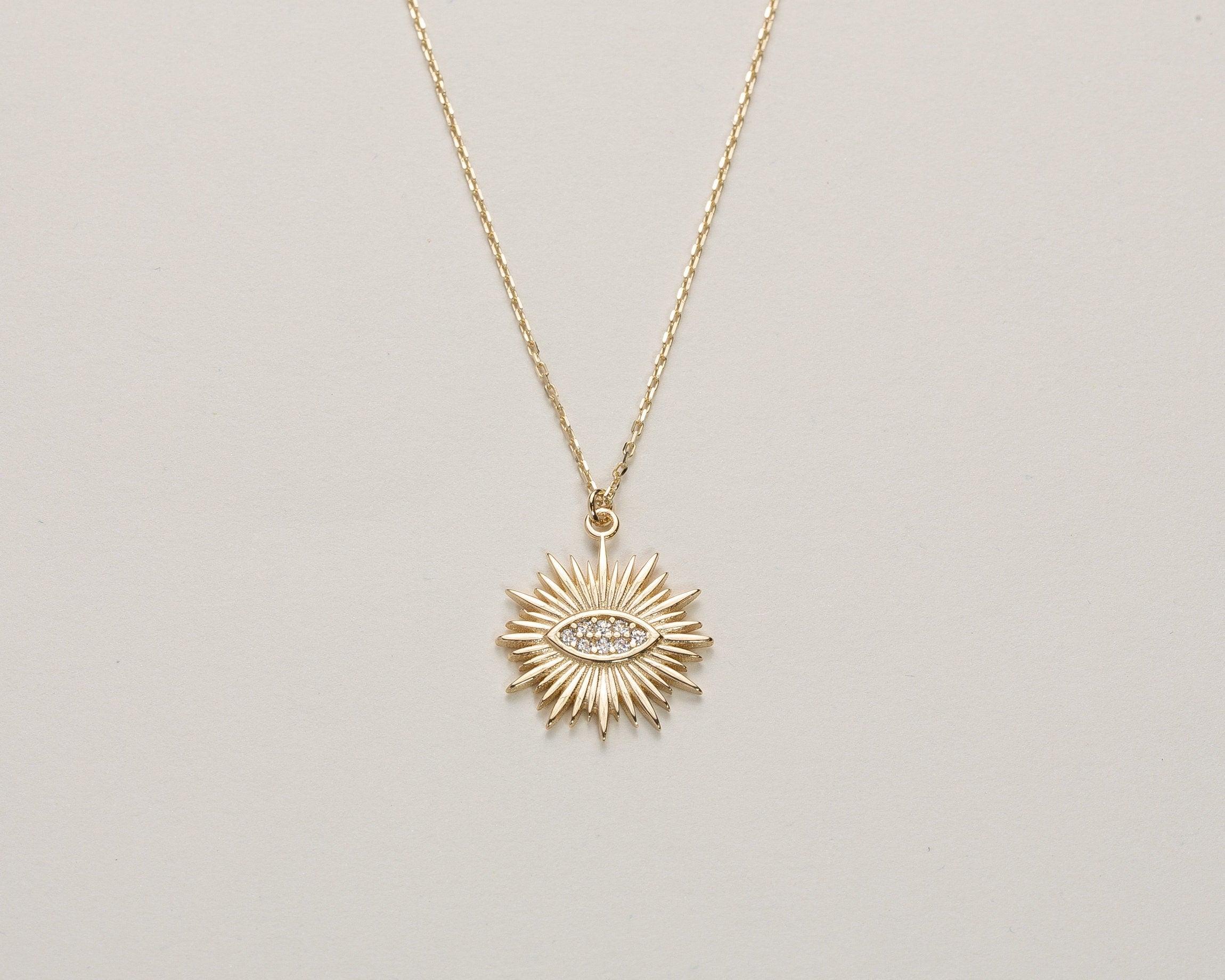 Sun Evil Eye Necklace - 18K Gold Vermeil - Glamour Jewelry House