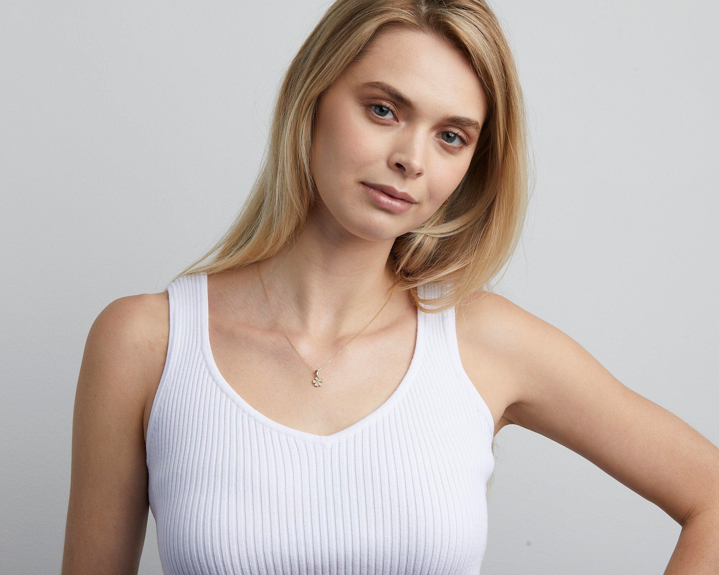 Clover Necklace with CZ Diamonds - 18K Gold Vermeil - Glamour Jewelry House
