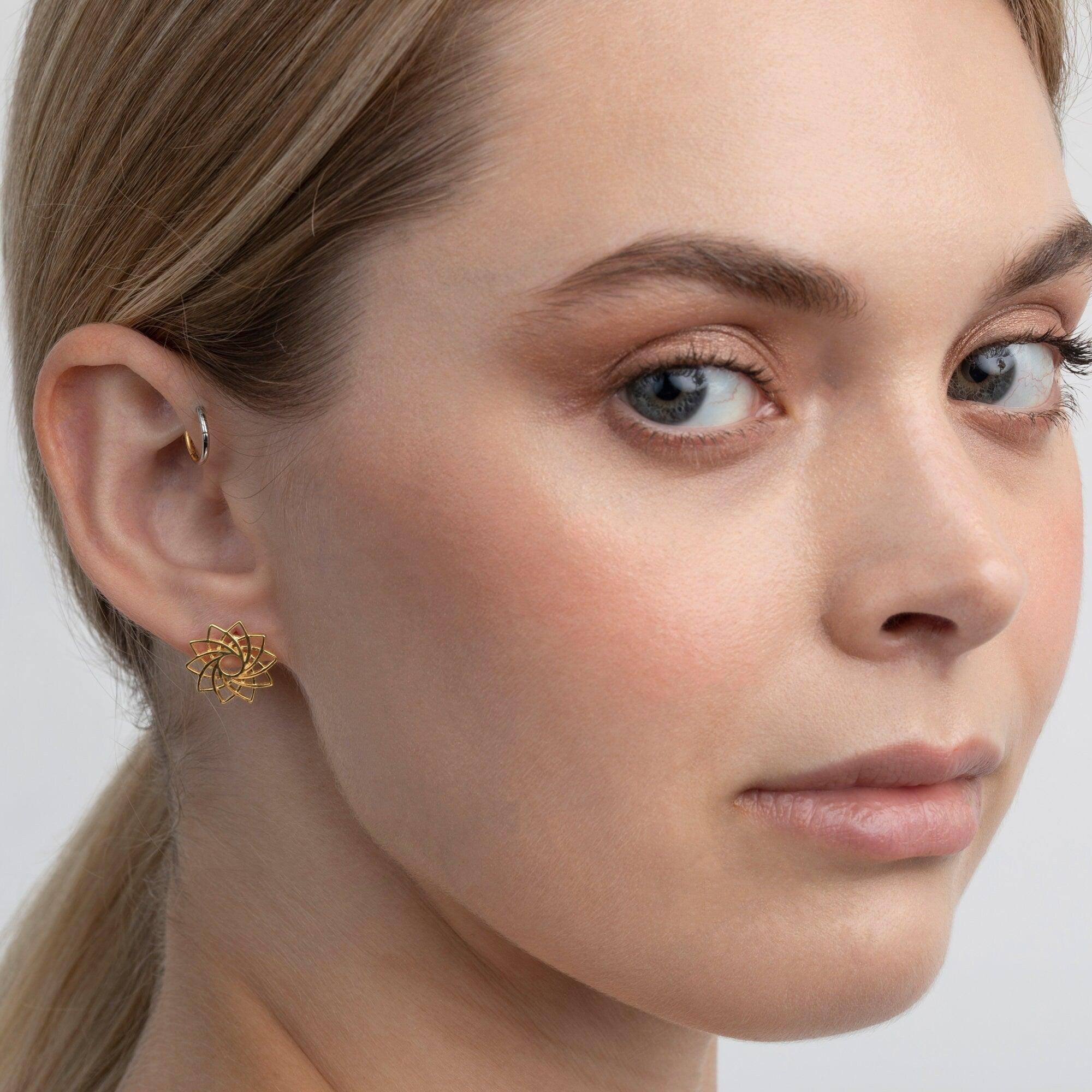 Lotus Flower Stud Earrings - 18K Gold Vermeil - Glamour Jewelry House