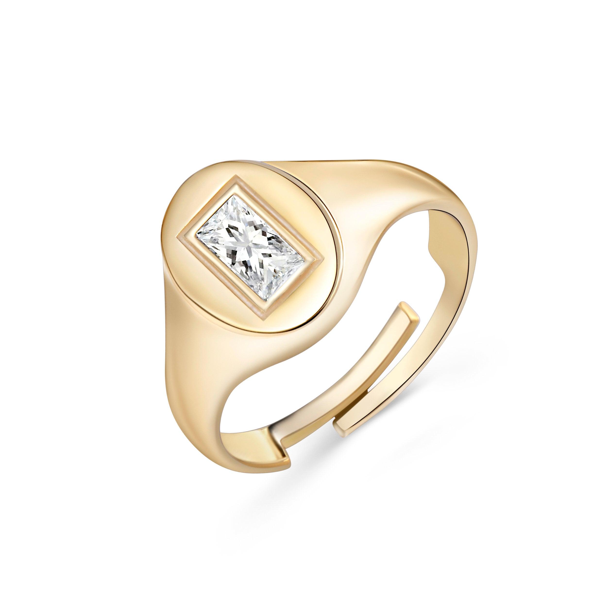Baguette Diamond Signet Ring - 18K Gold Vermeil - Glamour Jewelry House