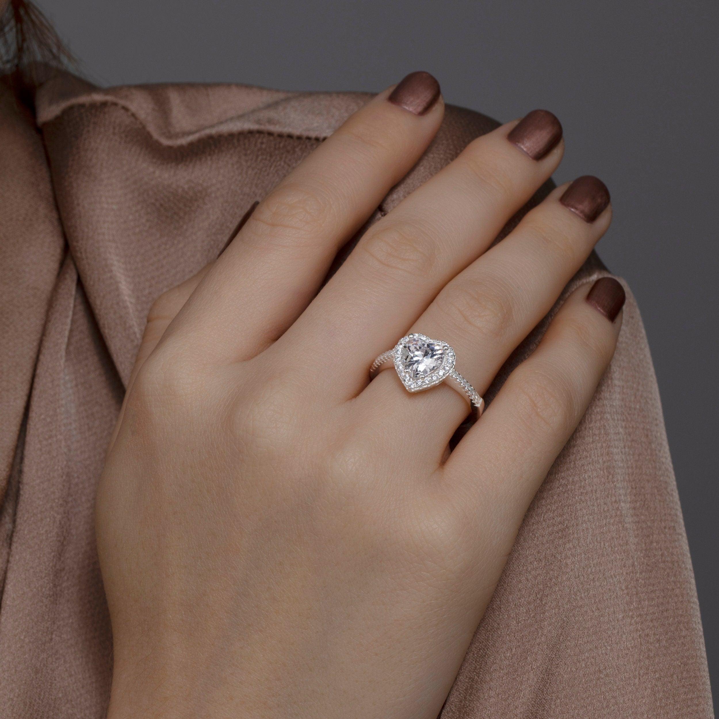 Solitaire Heart CZ Diamond Engagement Ring - 18K Gold Vermeil - Glamour Jewelry House