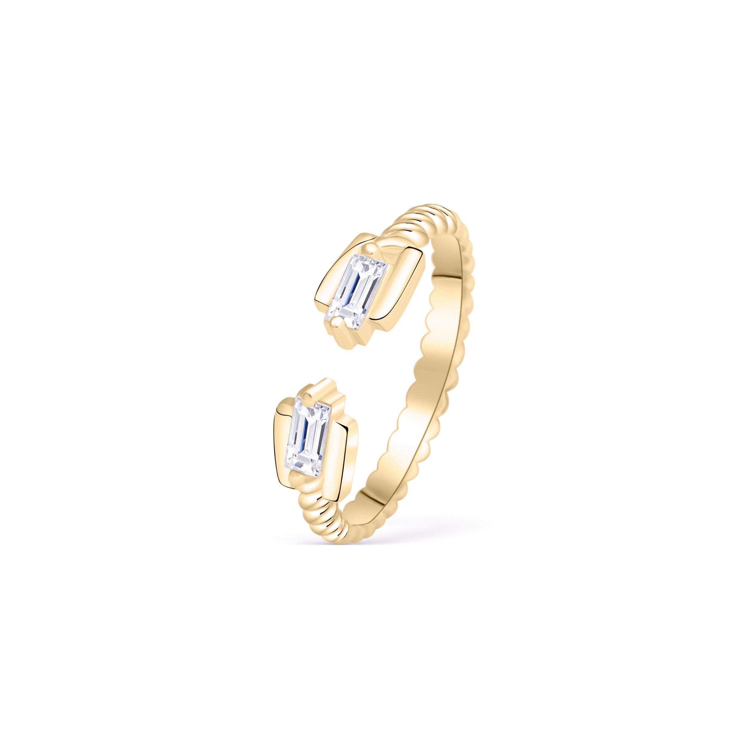 Double Baguette Diamond Ring - 18K Gold Vermeil - Glamour Jewelry House