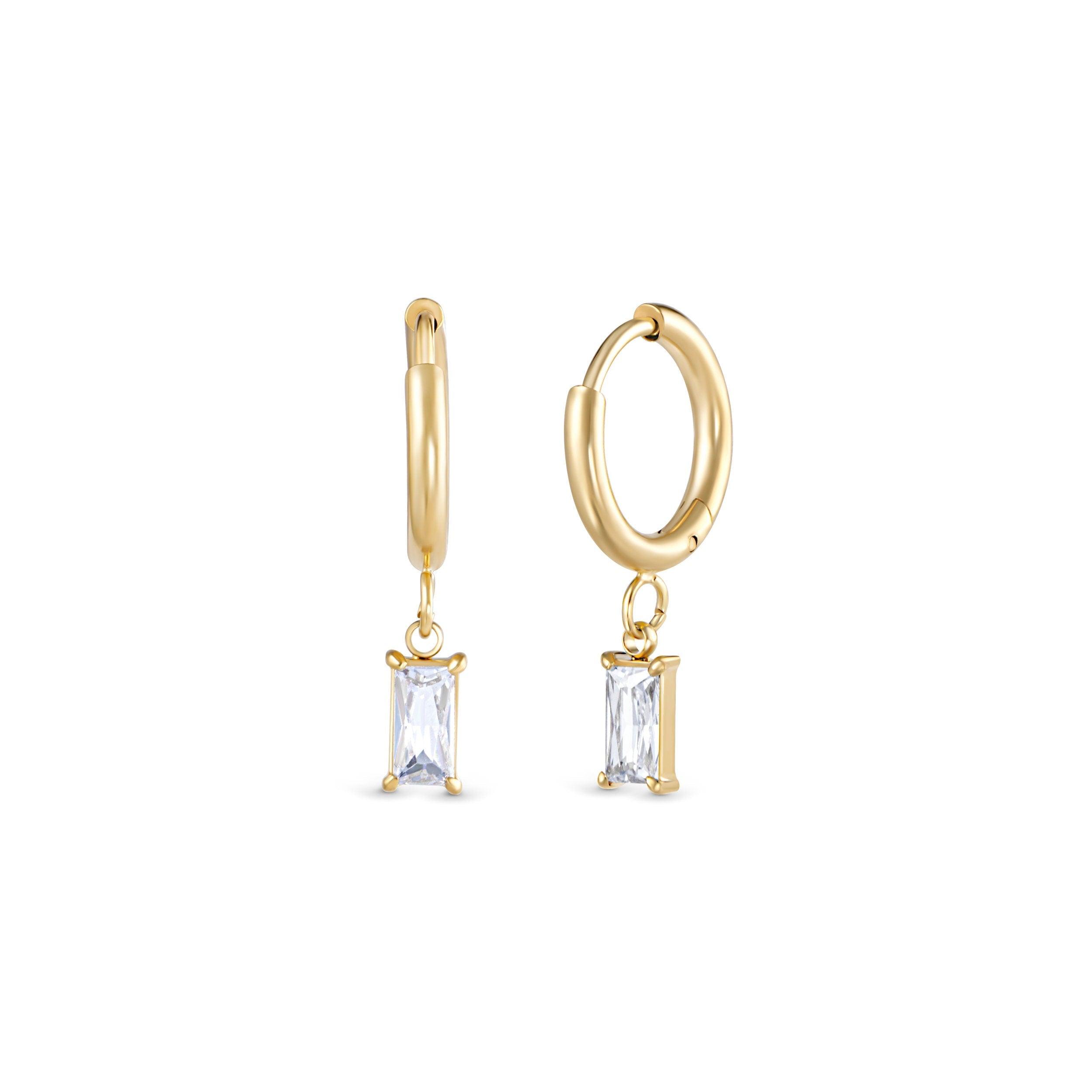 Dangling Baguette Cut CZ Diamond Hoop Earrings - Glamour Jewelry House