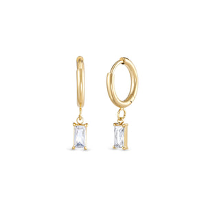 Dangling Baguette Cut CZ Diamond Hoop Earrings - Glamour Jewelry House