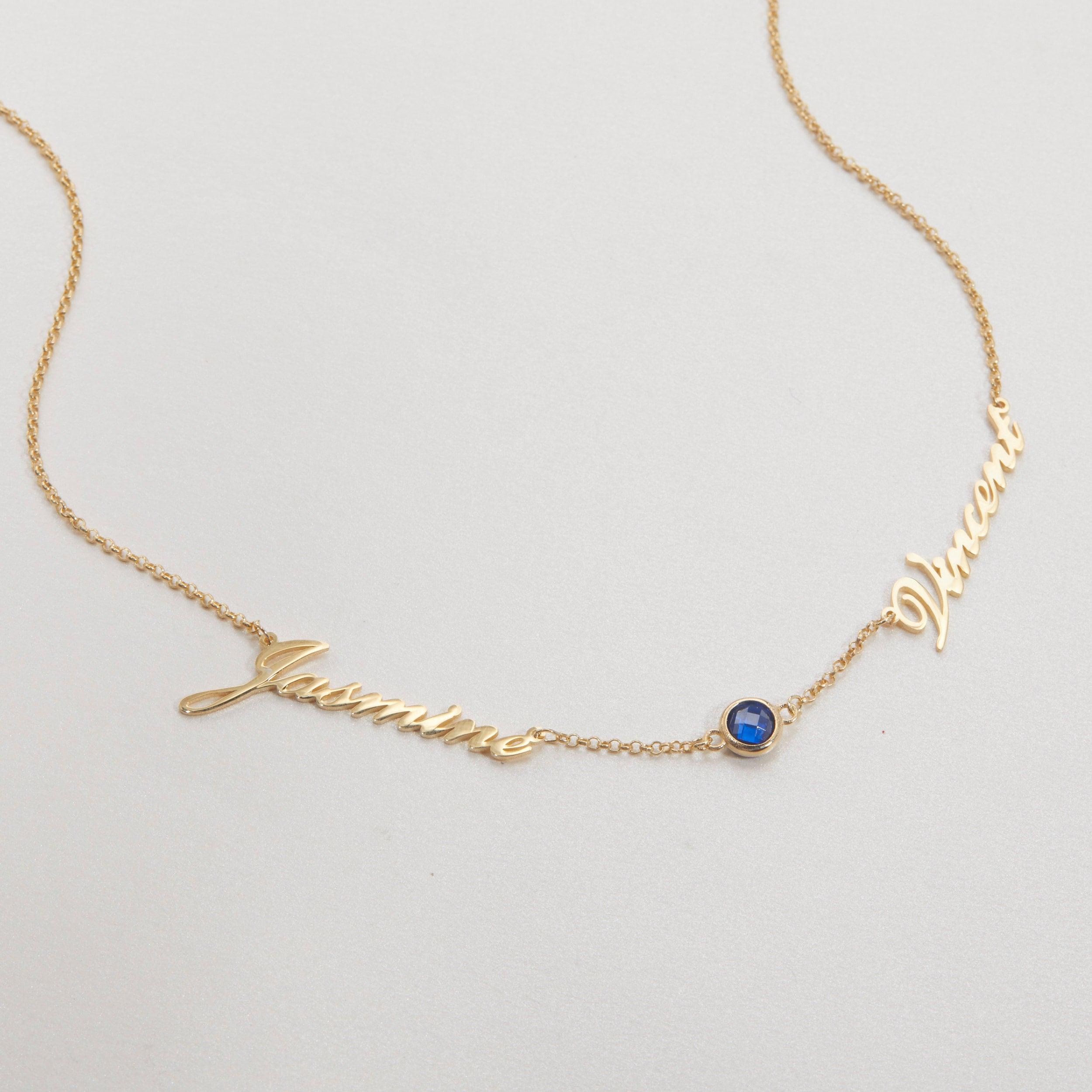 Custom 2 Name Necklace with Birthstone - 18K Gold Vermeil - Glamour Jewelry House