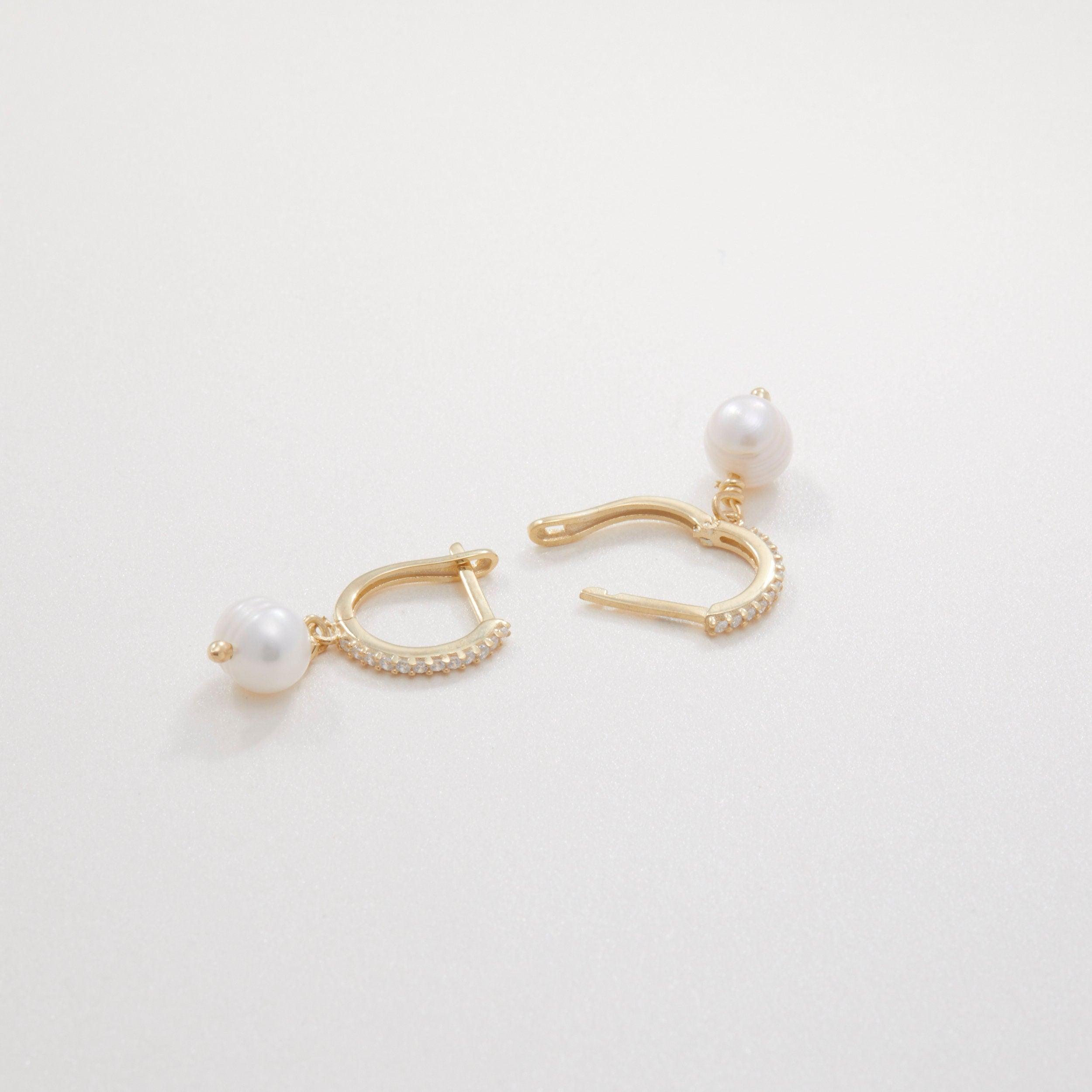 Dangling Pearl Pave Hoop Earrings - 18K Gold Vermeil - Glamour Jewelry House