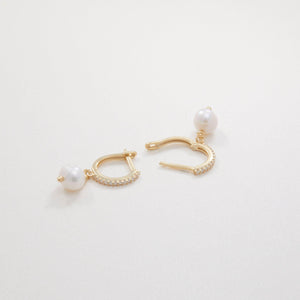 Dangling Pearl Pave Hoop Earrings - 18K Gold Vermeil - Glamour Jewelry House