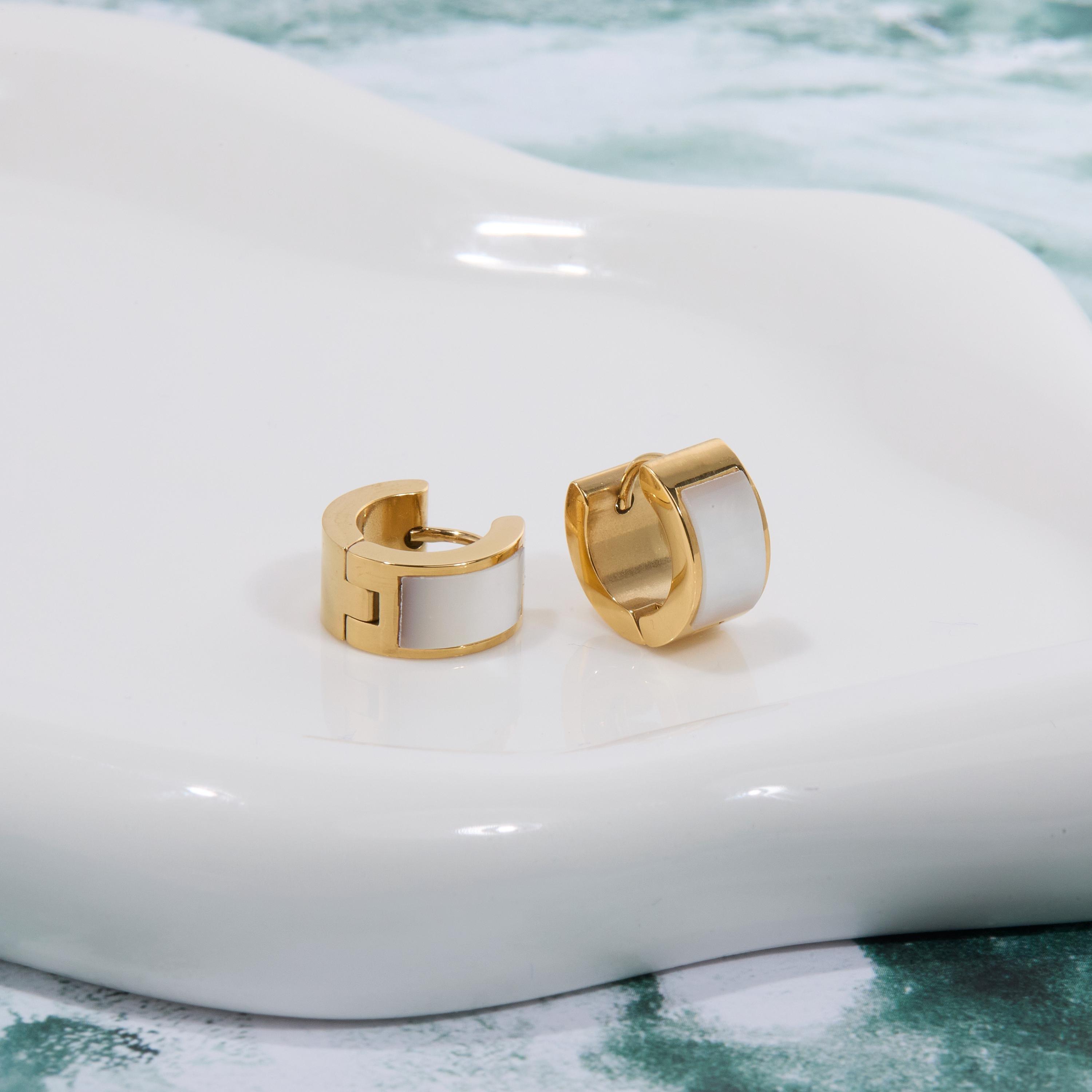 18K Gold Mother of Pearl Hoop Earrings - Glamour Jewelry House