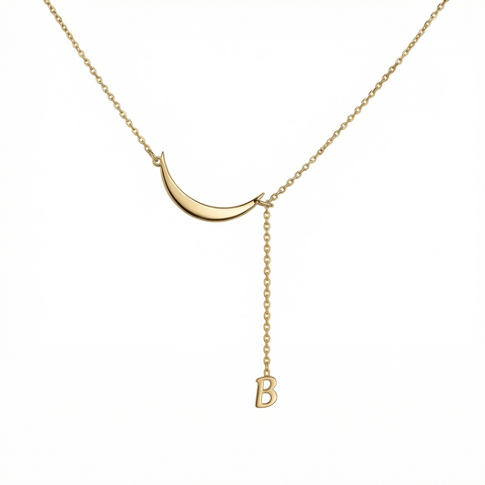 Initial Moon Necklace in 18K Gold Vermeil. Tarnish-resistant, perfect for daily wear.