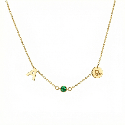 Initial Necklace with Heart Charm + Birthstone in 18K Gold Vermeil with Birthstone. Tarnish-resistant, perfect for daily.