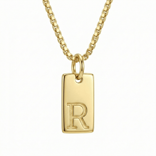 Initial Tag Necklace in 18K Gold Vermeil. Tarnish-resistant, perfect for daily wear.