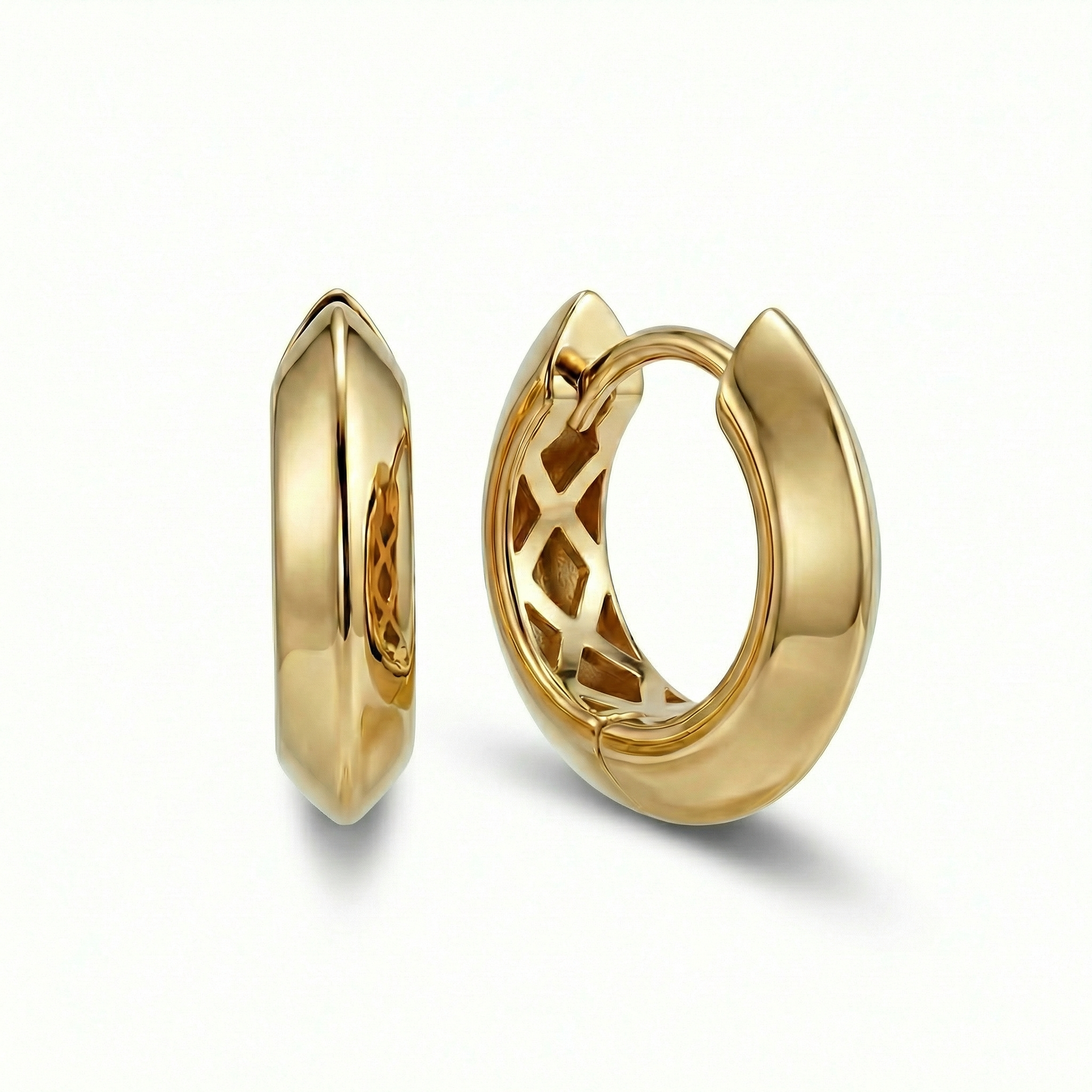 Knife Edge Huggie Hoop Earring in 18K Gold Vermeil. No green marks, perfect for daily wear.