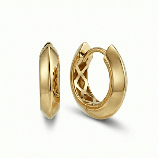 Knife Edge Huggie Hoop Earring in 18K Gold Vermeil. No green marks, perfect for daily wear.