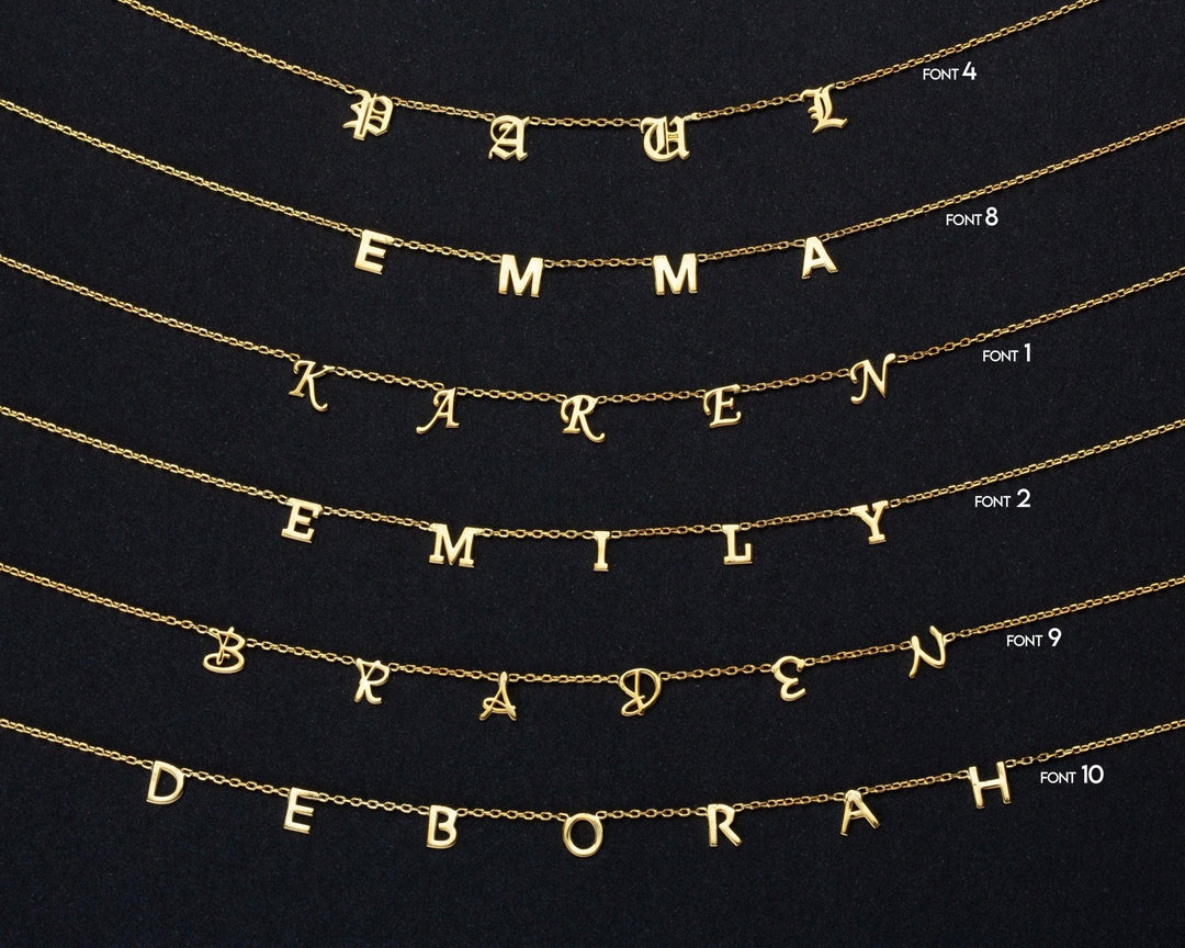 Macro detail of the Letter Name Necklace showcasing craftsmanship in 18K Gold Vermeil. Tarnish-resistant, handmade.