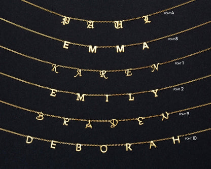 Macro detail of the Letter Name Necklace showcasing craftsmanship in 18K Gold Vermeil. Tarnish-resistant, handmade.