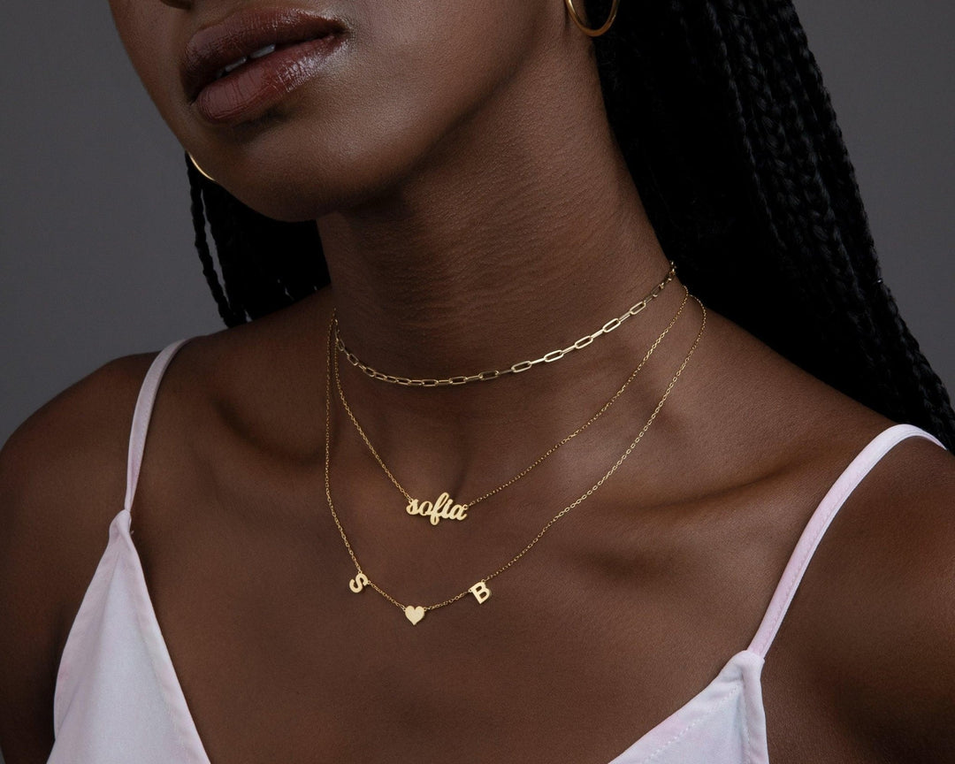 The Letter Name Necklace as an anniversary gift in 18K Gold Vermeil. Safe for sensitive skin, made for keeping.