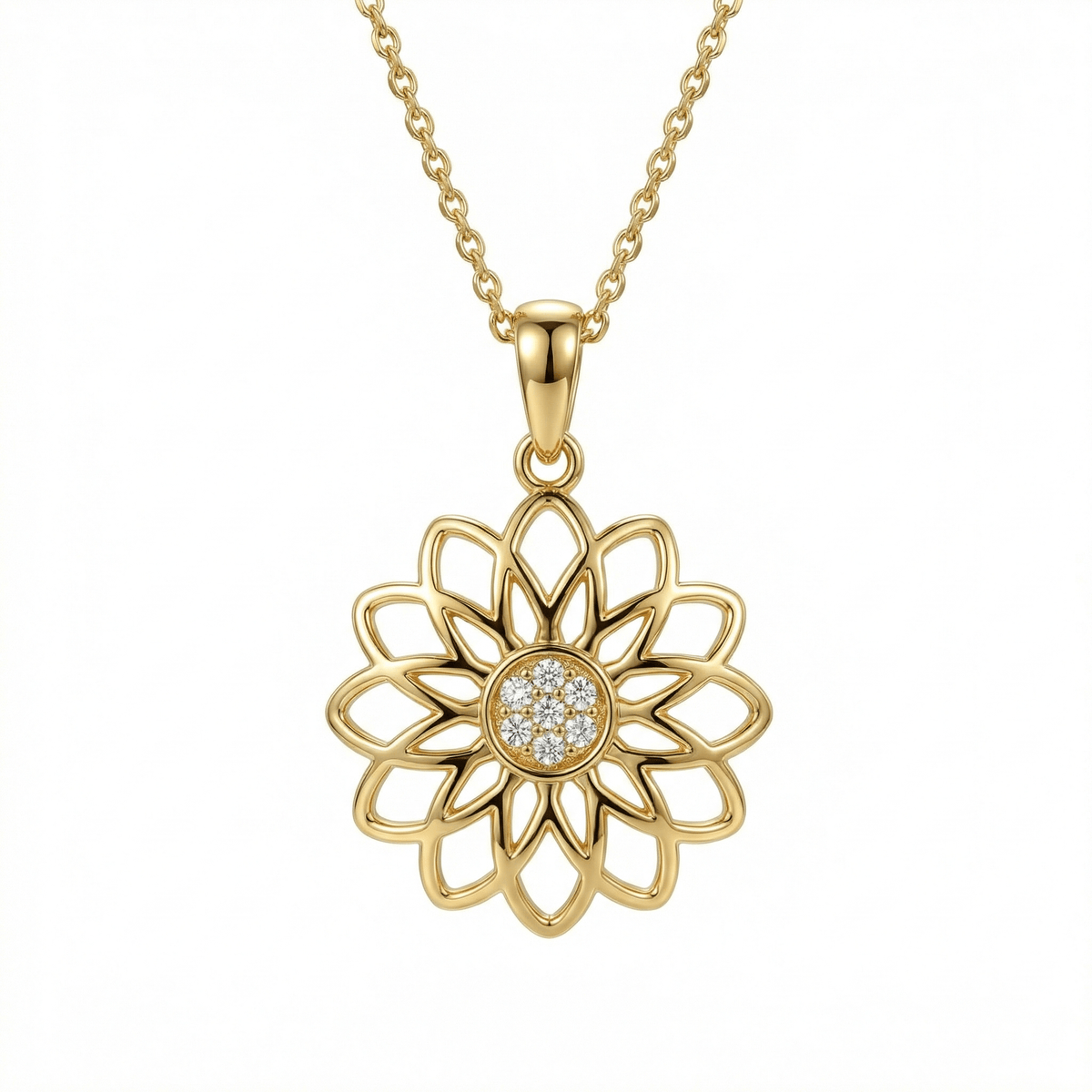 Lotus Flower Necklace in 18K Gold Vermeil. Tarnish-resistant, perfect for daily wear.
