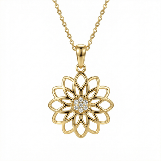 Lotus Flower Necklace in 18K Gold Vermeil. Tarnish-resistant, perfect for daily wear.