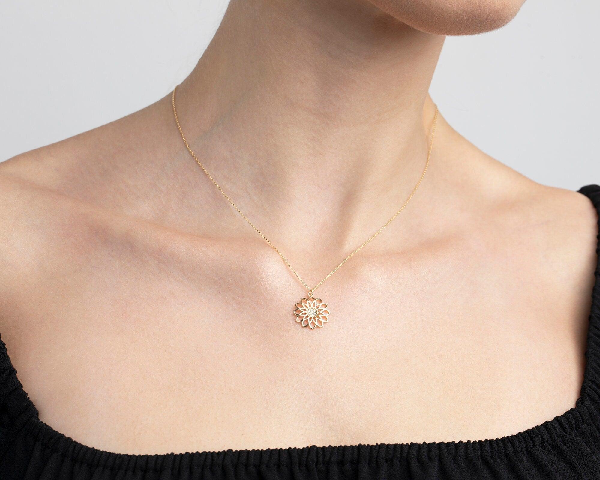 Lotus Flower Necklace as a thoughtful birthday gift in 18K Gold Vermeil. Hypoallergenic, no green marks.