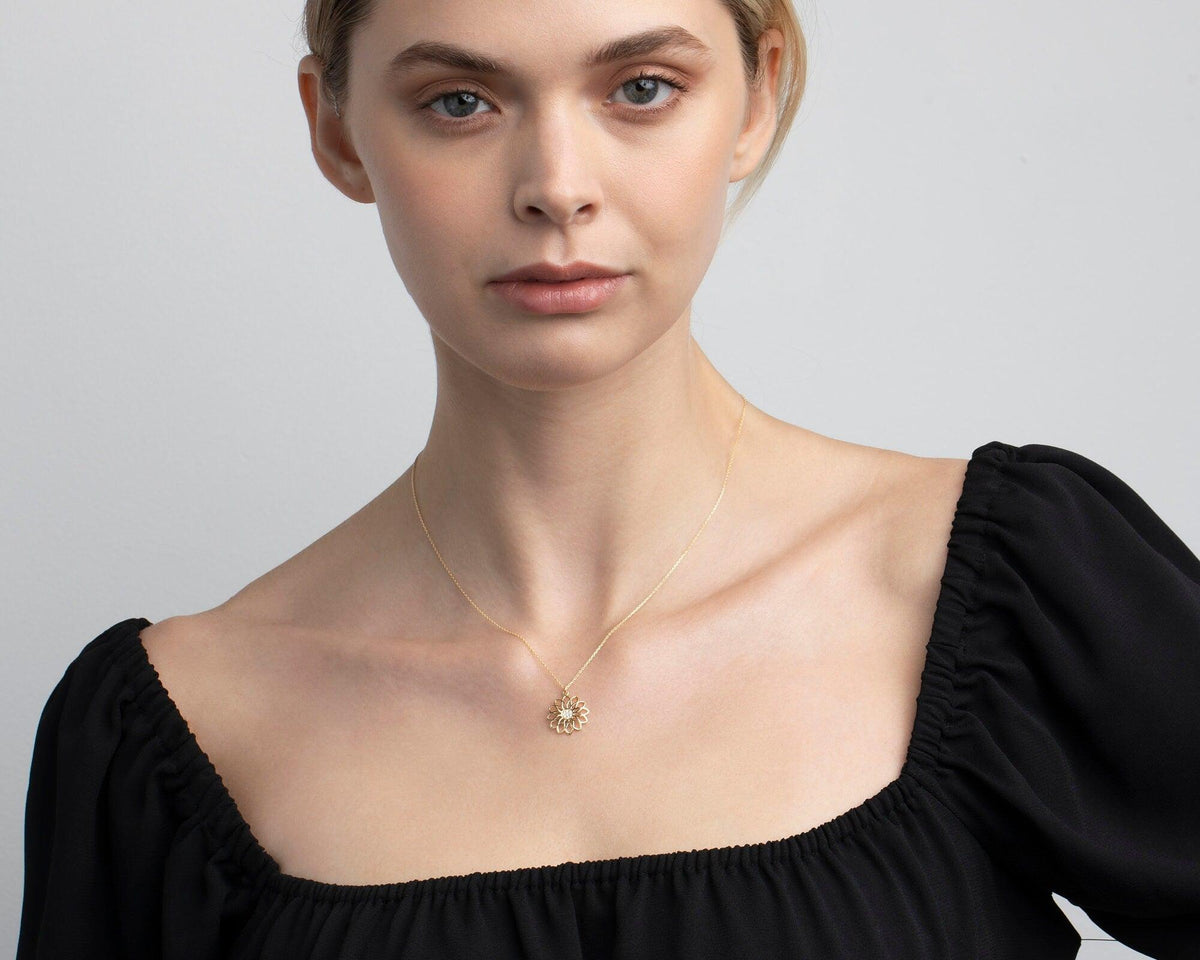 Lotus Flower Necklace in Glamour Jewelry House gift box — 18K Gold Vermeil daily wear gift. Tarnish-resistant.