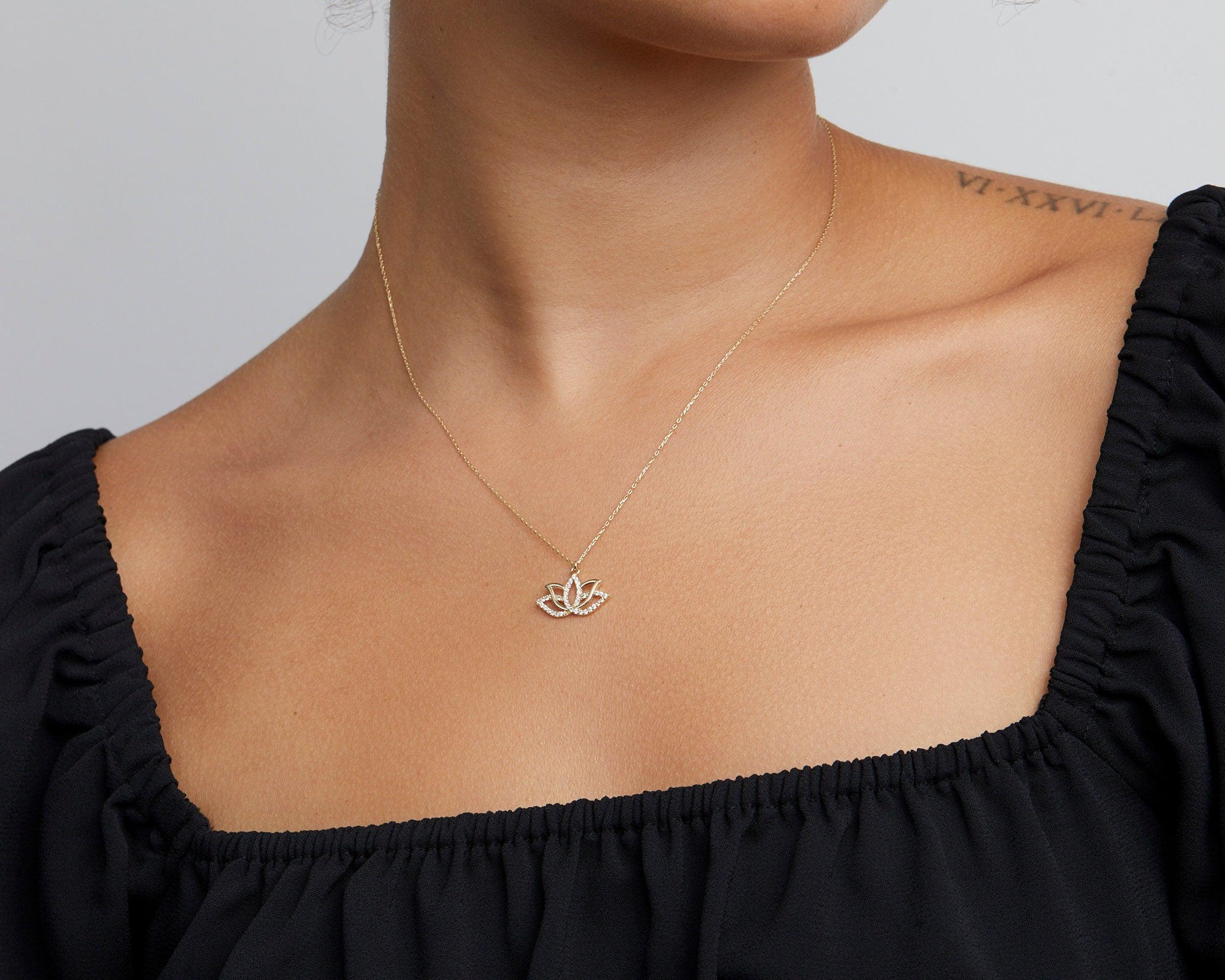 Lotus Necklace as a thoughtful birthday gift in 18K Gold Vermeil. Hypoallergenic, no green marks.