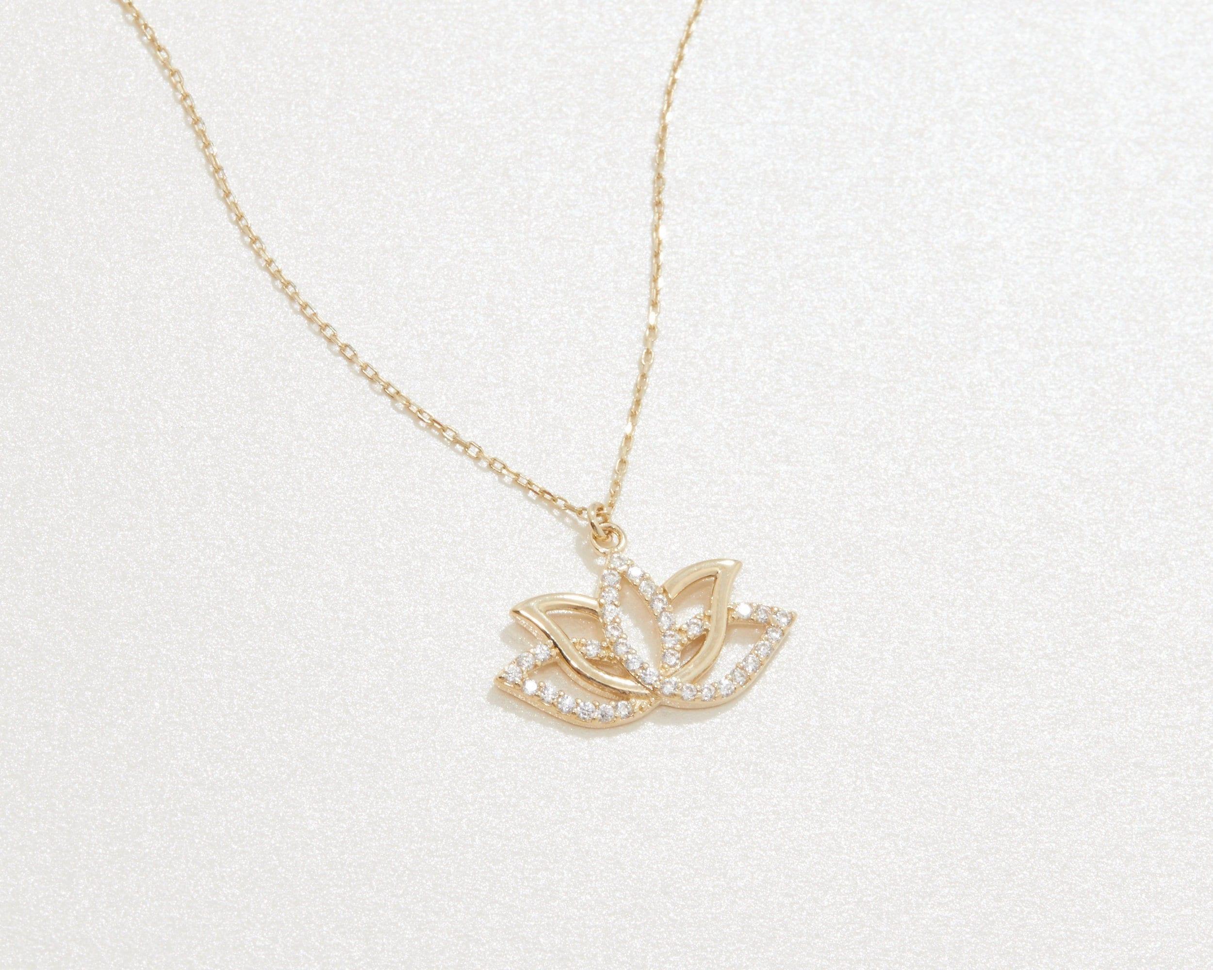 The Lotus Necklace styled in 18K Gold Vermeil — elegant everyday jewelry. Hypoallergenic, no green marks.